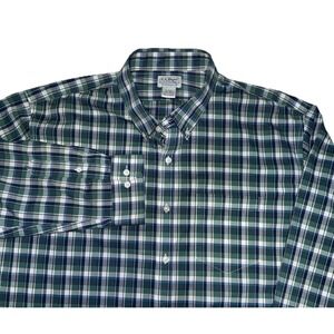 LL Bean Shirt Men XL Tall Green Blue Plaid Long Sleeve Button Up Traditional Fit